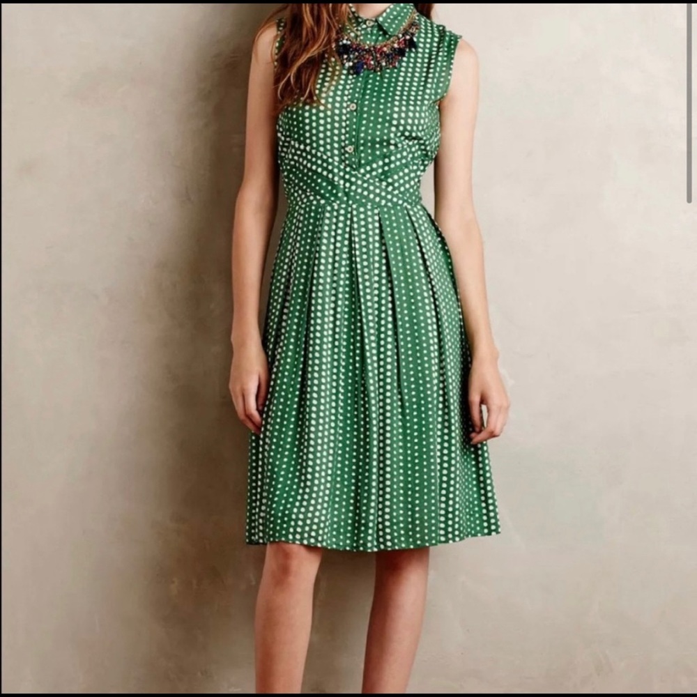 Brynn Shirtdress - Tylho - Anthropologie - Green Polka Dot